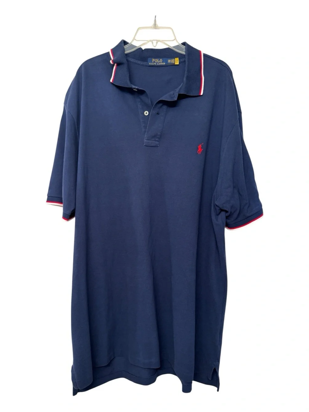 Polo Ralph Lauren Men's 2XB Big & Tall Short Sleeve Polo Navy Striped Trim Red